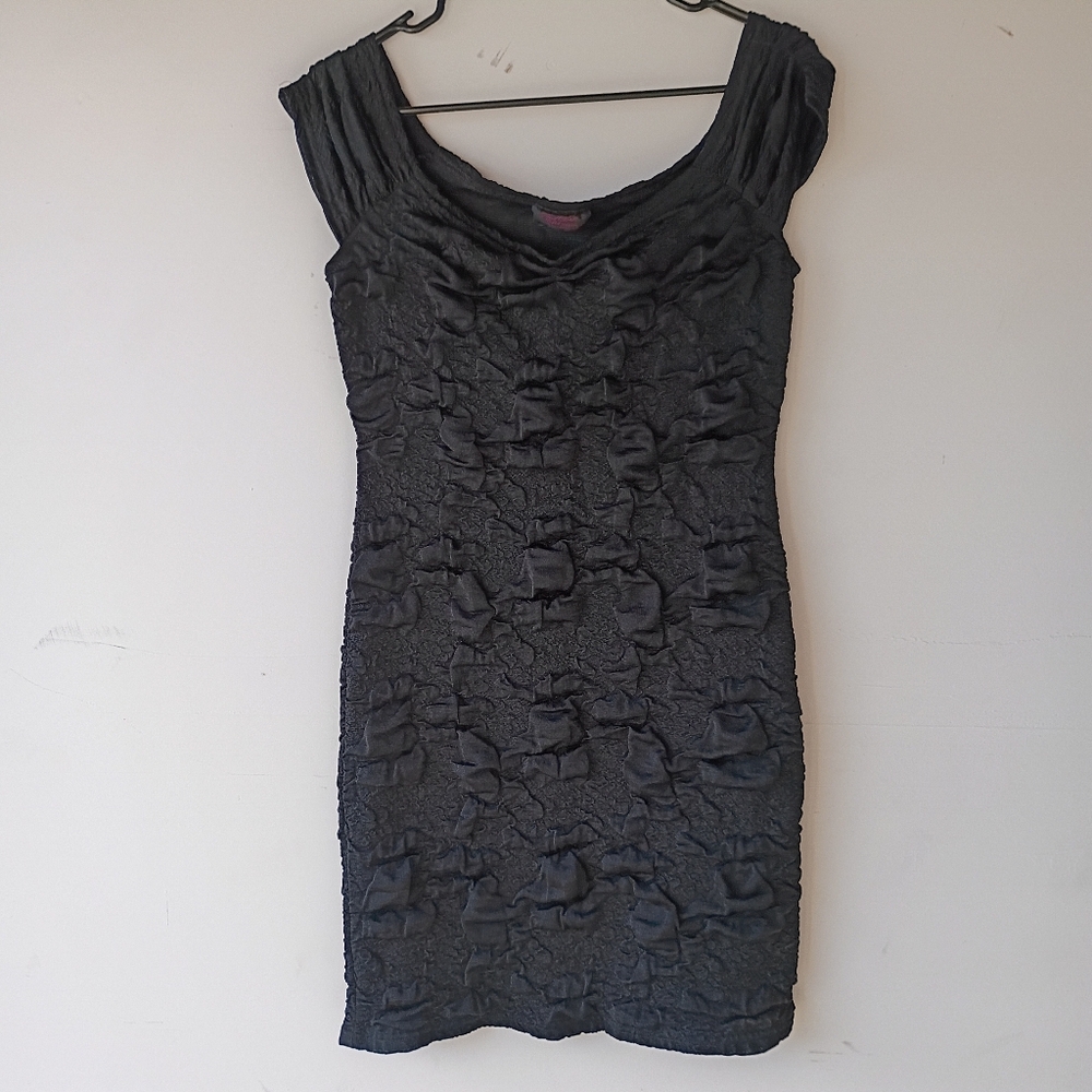Janet Clark It’s‎ Hot Hawaii Black Textured Ruched Bodycon Dress Made in USA